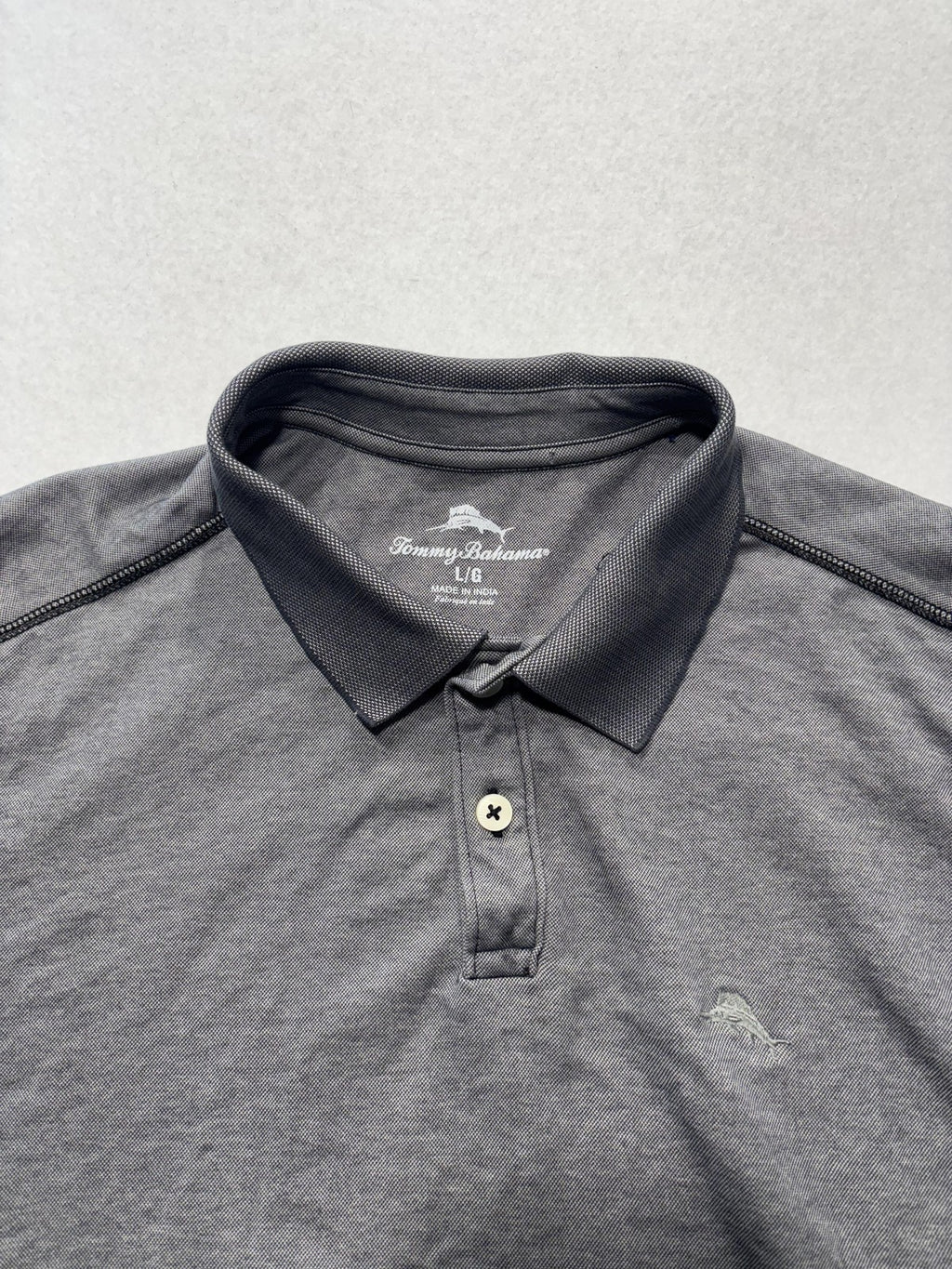 Tommy Bahama Polo Shirt Mens Large Gray Cotton Blend Short Sleeve Logo Casual
