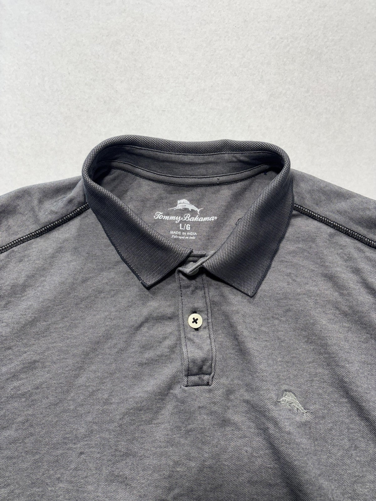 Tommy Bahama Polo Shirt Mens Large Gray Cotton Blend Short Sleeve Logo Casual