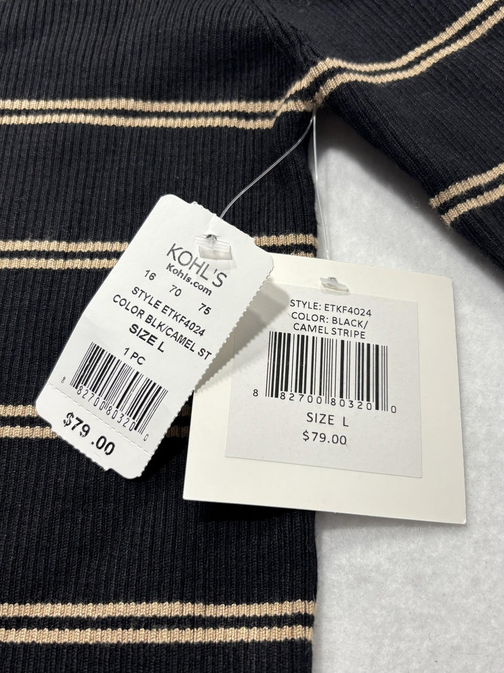 Ellen Tracy Sweater Womens Large Black Stripe Mock Neck Jeweled Shoulder Knit