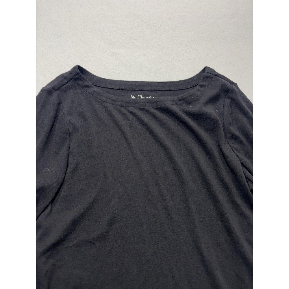 Chico's Shirt Womens 2 Black Boat Neck 3/4 Sleeve Cotton Jersey Tee Casual Top