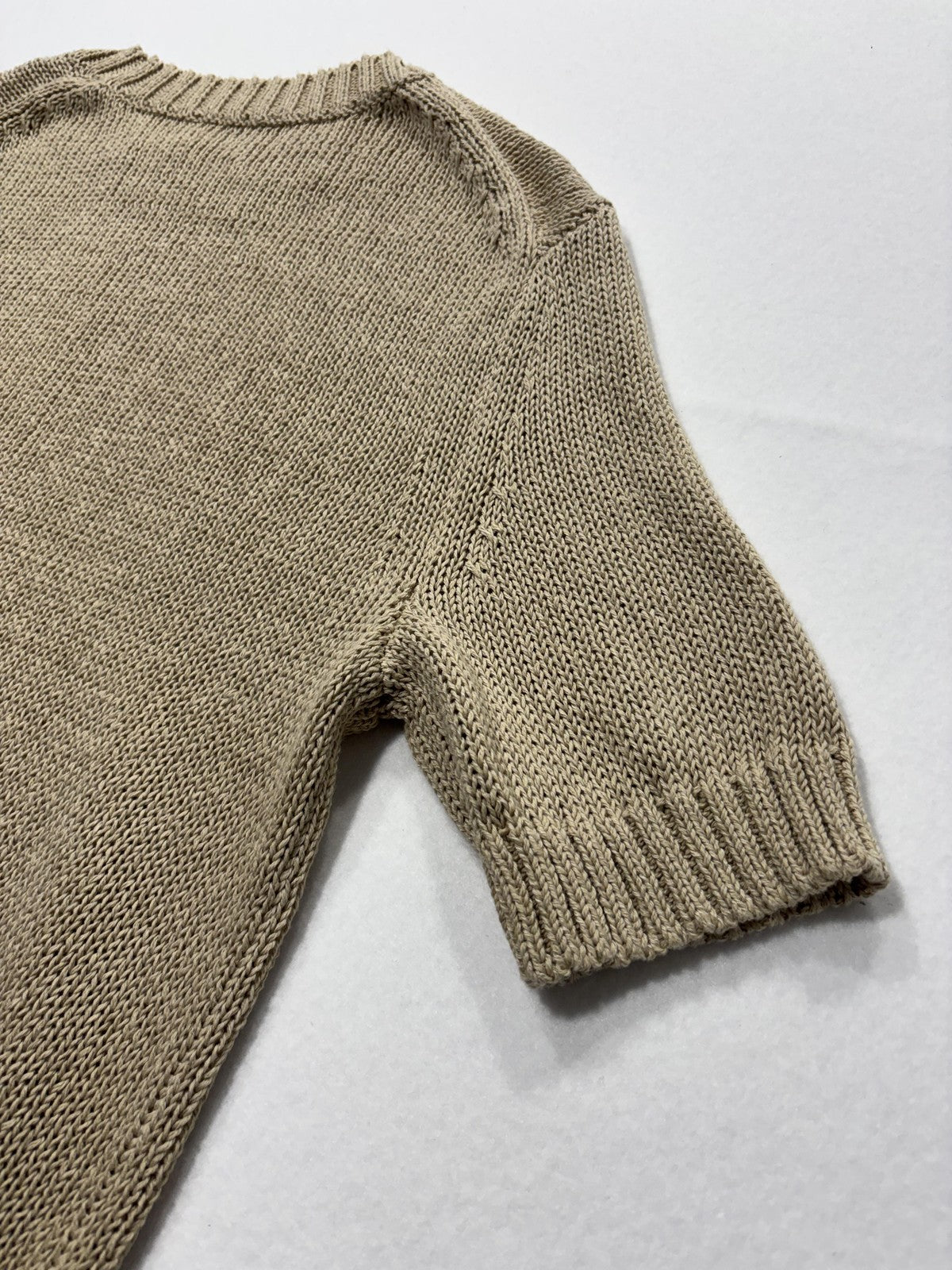 Calvin Klein Sweater Womens M Beige Short Sleeve Crew Neck Hemp Knit Pullover