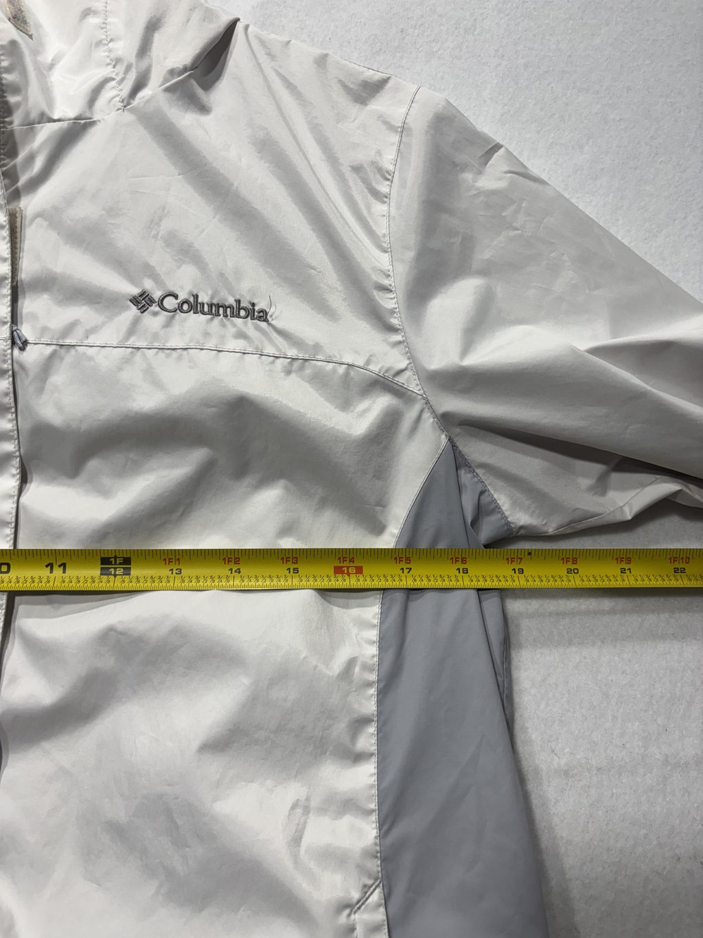 Columbia Jacket Womens M White Gray Hooded Full Zip Lightweight Windbreaker
