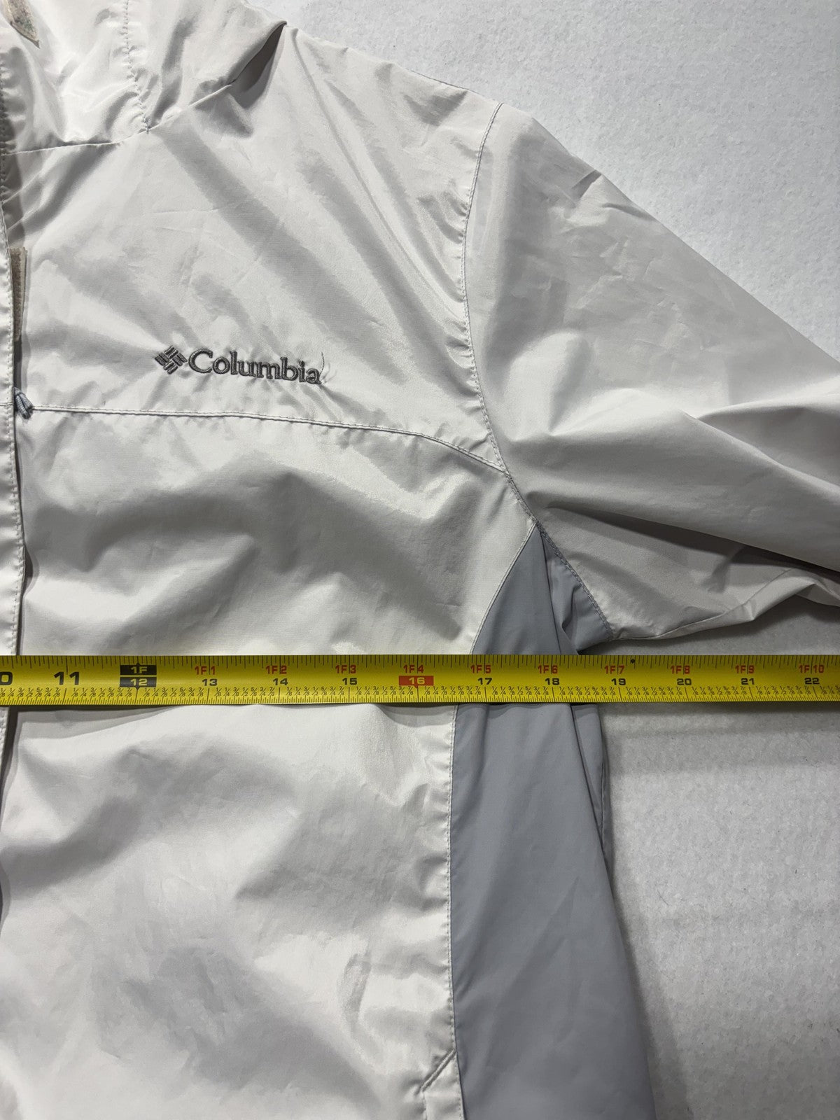 Columbia Jacket Womens M White Gray Hooded Full Zip Lightweight Windbreaker
