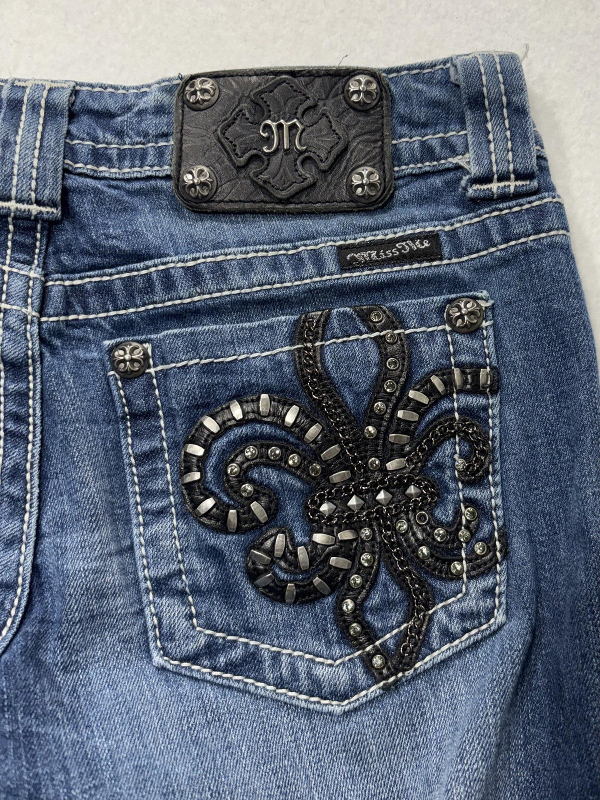 Miss Me Jeans Womens 28 Blue Medium Wash Low Rise Bootcut Embellished 28x31