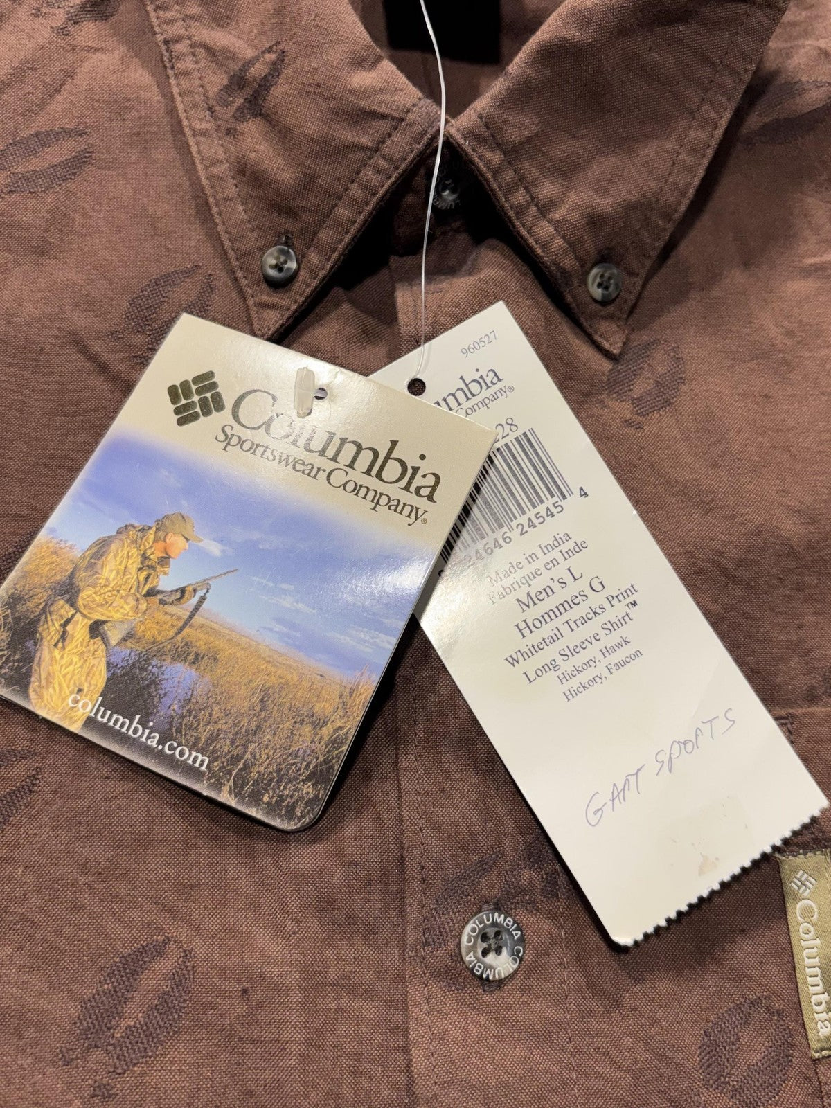 Columbia Shirt Mens Large Brown Whitetail Tracks Long Sleeve Button Up Hunting