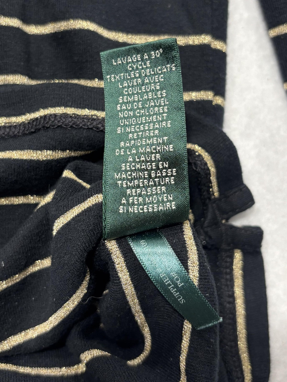 Lauren Ralph Lauren Shirt Womens PM Black Metallic Stripe Crew Neck Long Sleeve