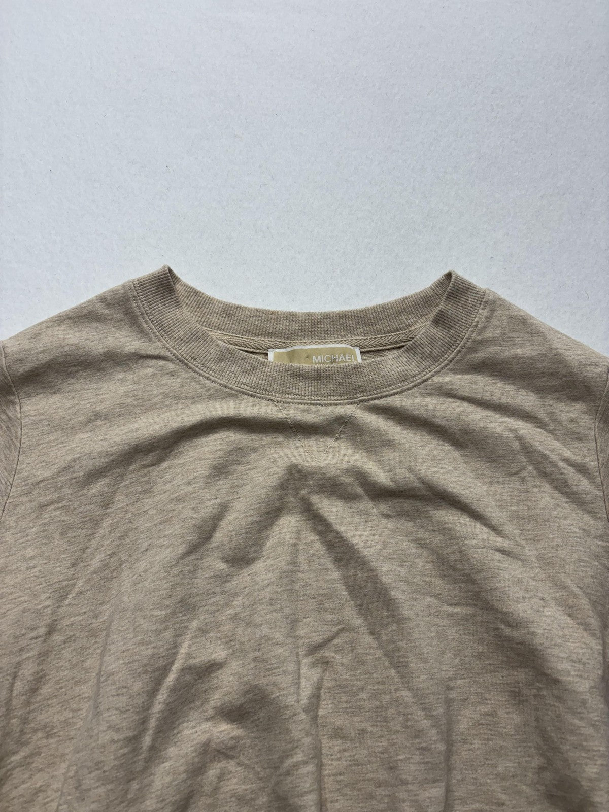 MICHAEL Michael Kors Top Womens Small Beige Crew Neck Long Sleeve Ruffle Hem