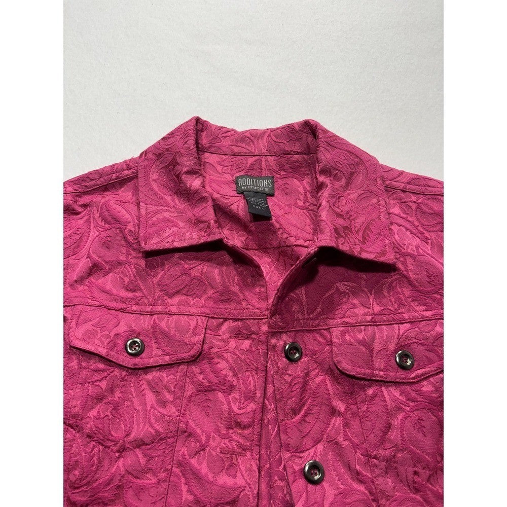 Additions By Chico's Jacket Womens 0 Pink Floral Jacquard Button Front Twill