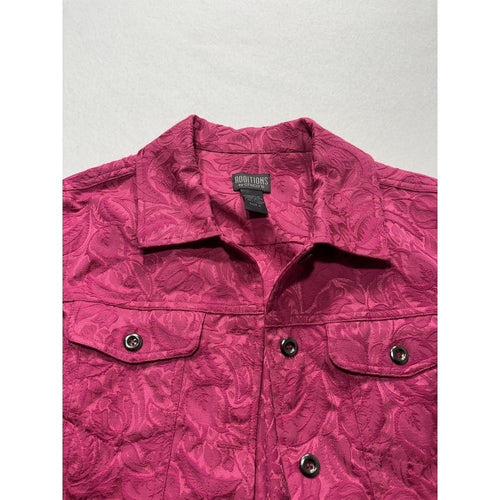 Additions By Chico's Jacket Womens 0 Pink Floral Jacquard Button Front Twill