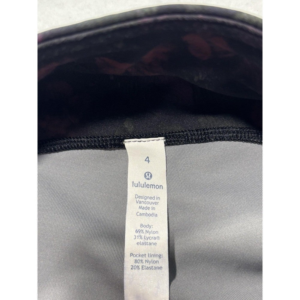 Lululemon Leggings Womens 4 Black Floral High Rise Pocket Ankle Stretch Athletic