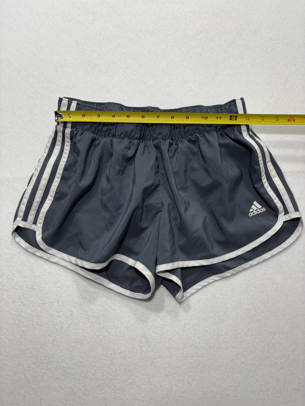 Adidas Running Shorts Womens Large Gray Striped 3" Inseam Lightweight Athletic