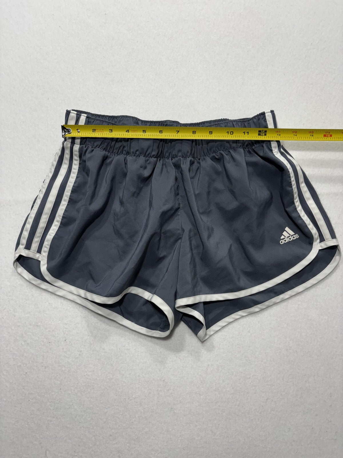 Adidas Running Shorts Womens Large Gray Striped 3" Inseam Lightweight Athletic