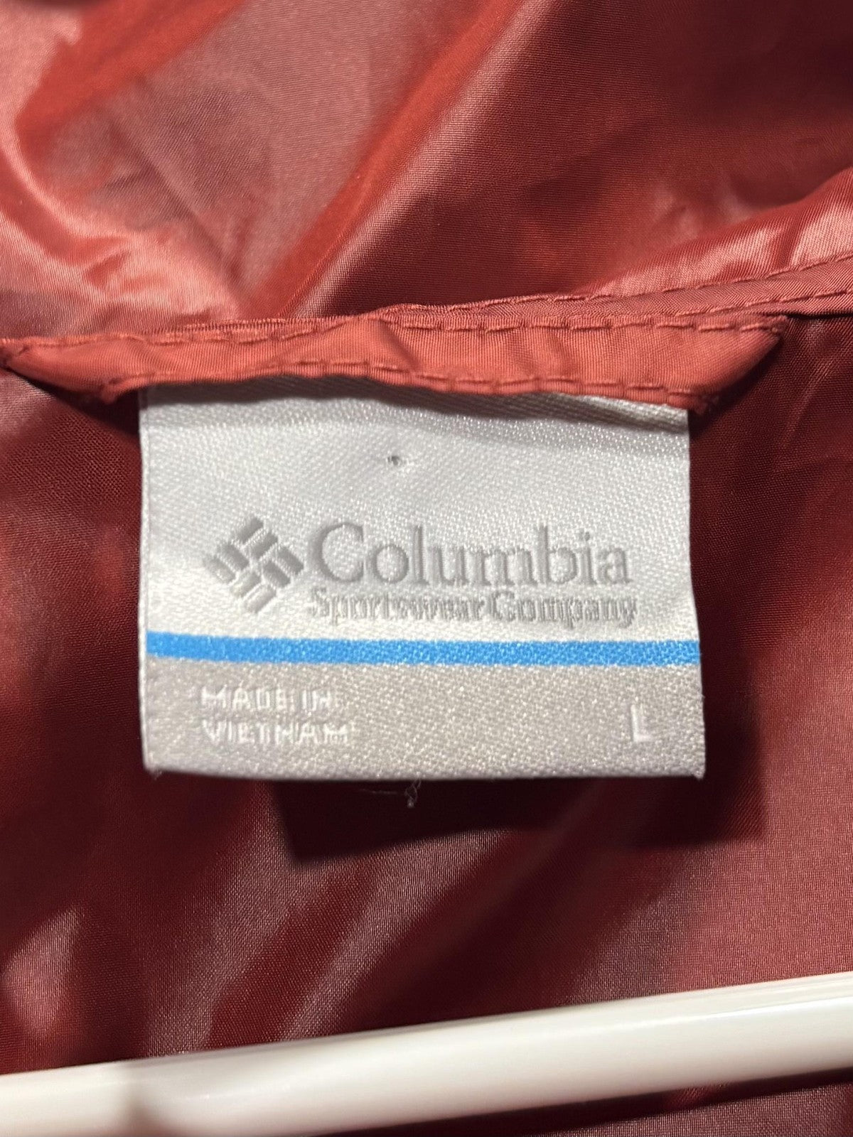 Columbia Windbreaker Jacket Mens Large Red Hooded Full Zip Lightweight KM3973