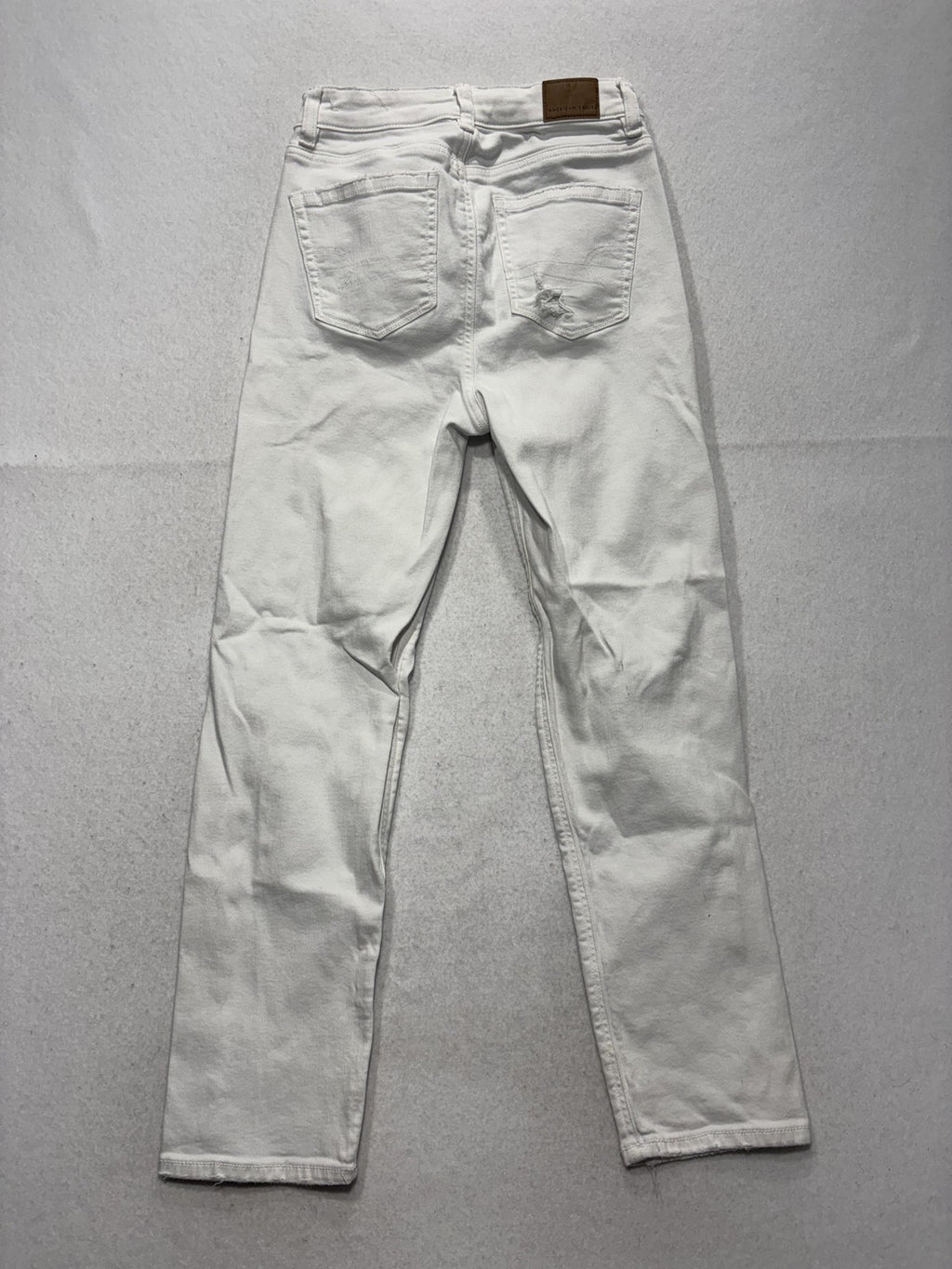 American Eagle Mom Straight Jeans Womens 0 White High Rise Distressed 28x29