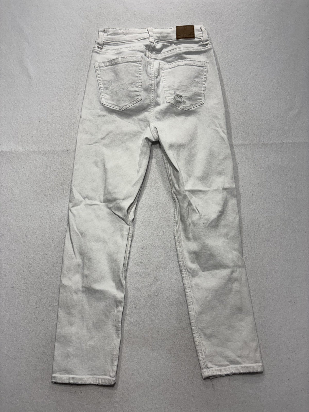 American Eagle Mom Straight Jeans Womens 0 White High Rise Distressed 28x29