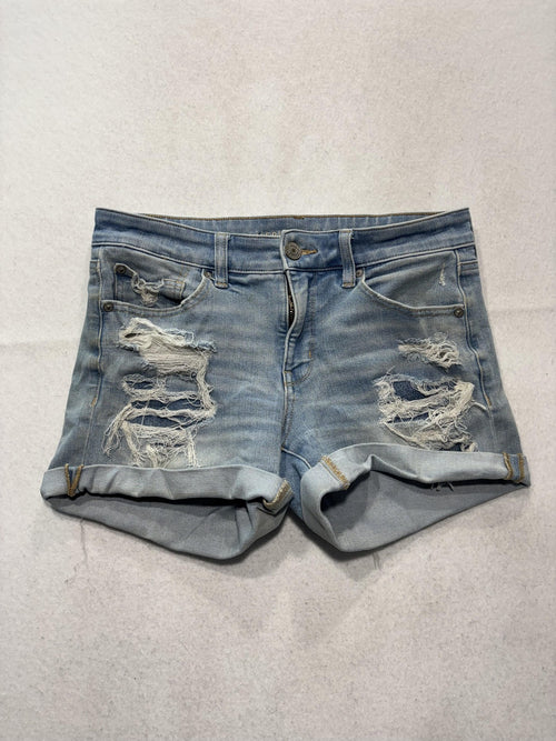 American Eagle Dream Short Womens 8 Blue Distressed Cut Off Denim MIDI