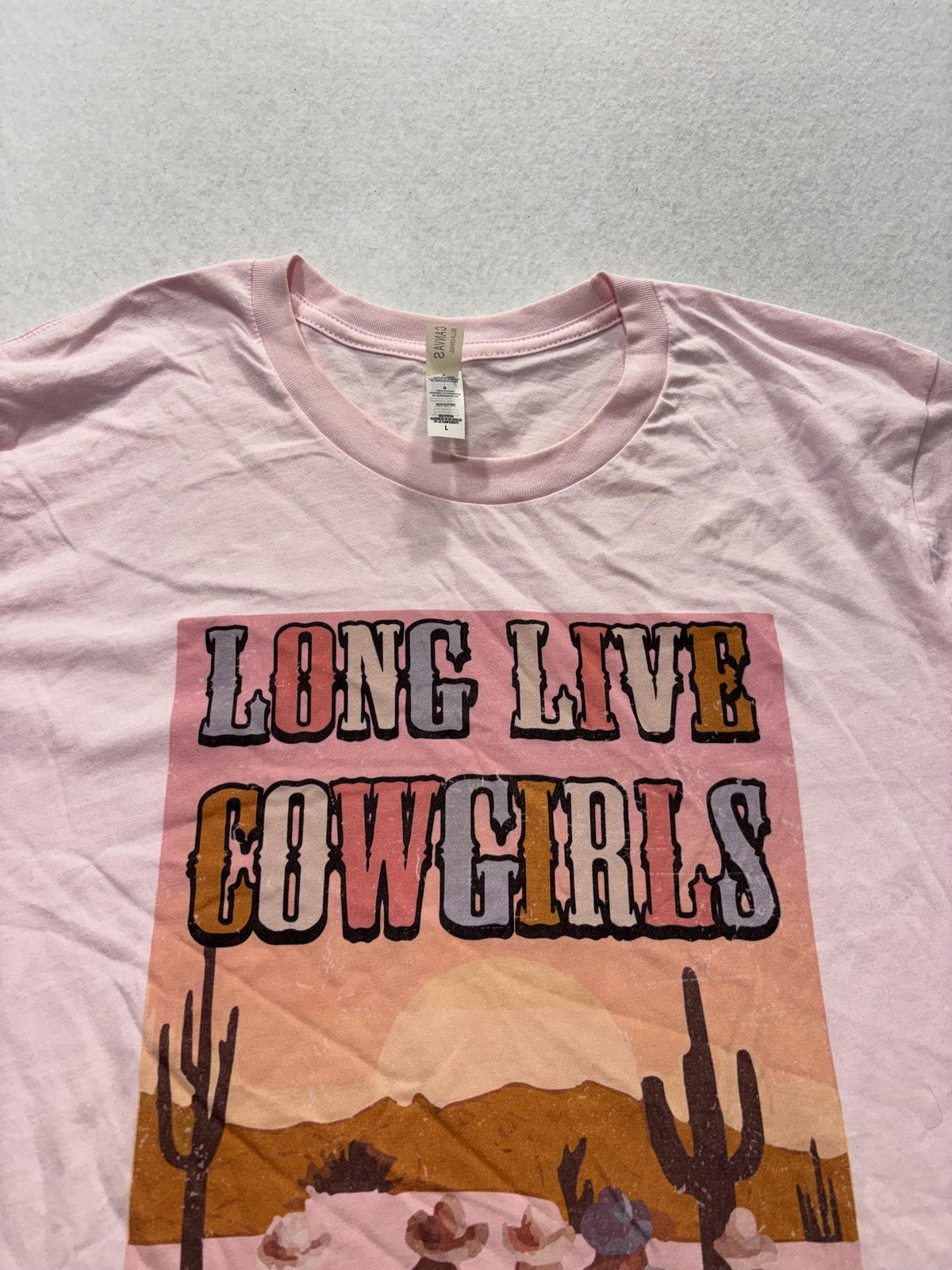 Bella + Canvas Shirt Womens Large Pink Long Live Cowgirls Graphic Tee Western