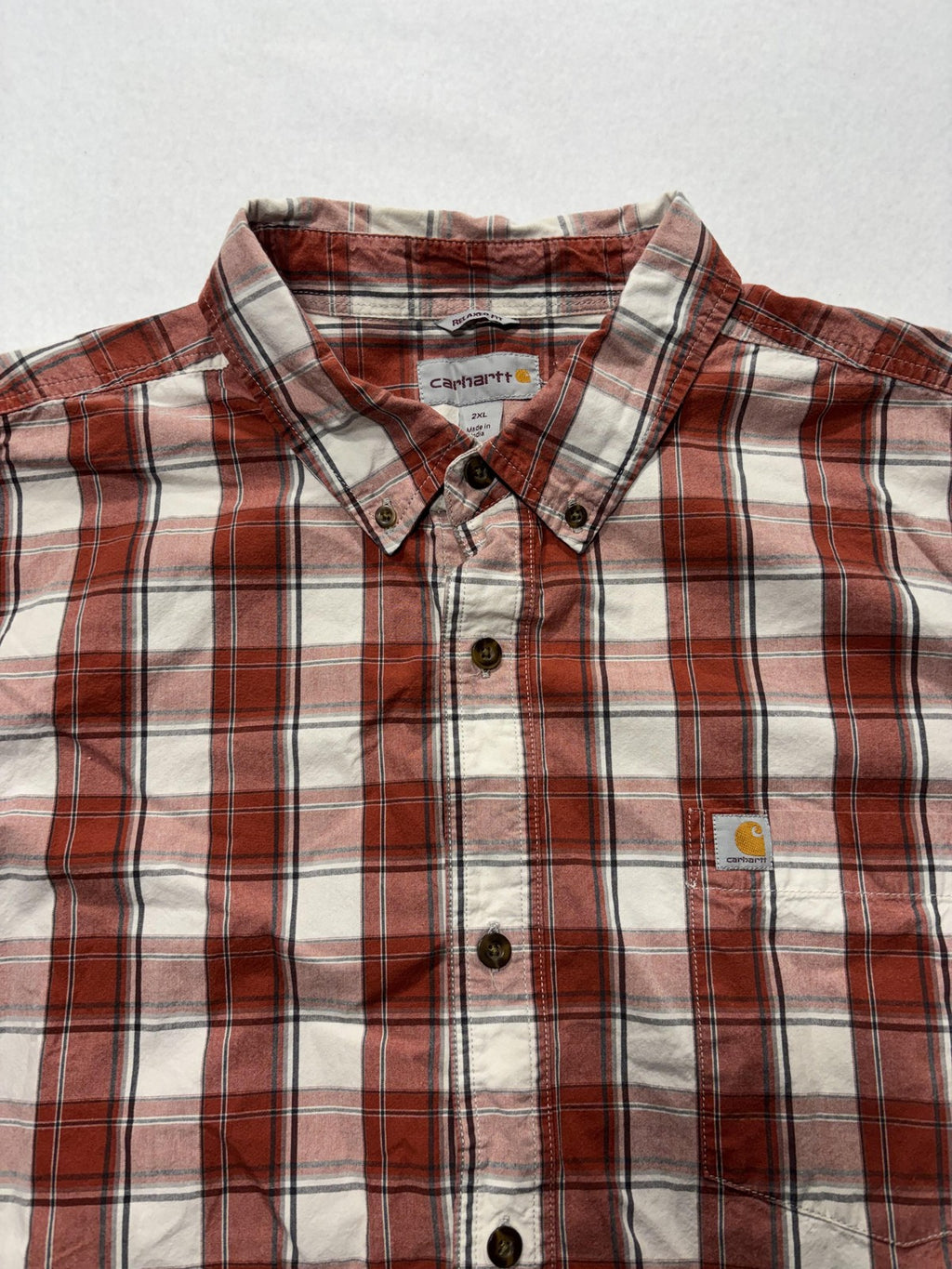 Carhartt Shirt Mens 2XL Red Plaid Long Sleeve Button Up Relaxed Fit Workwear