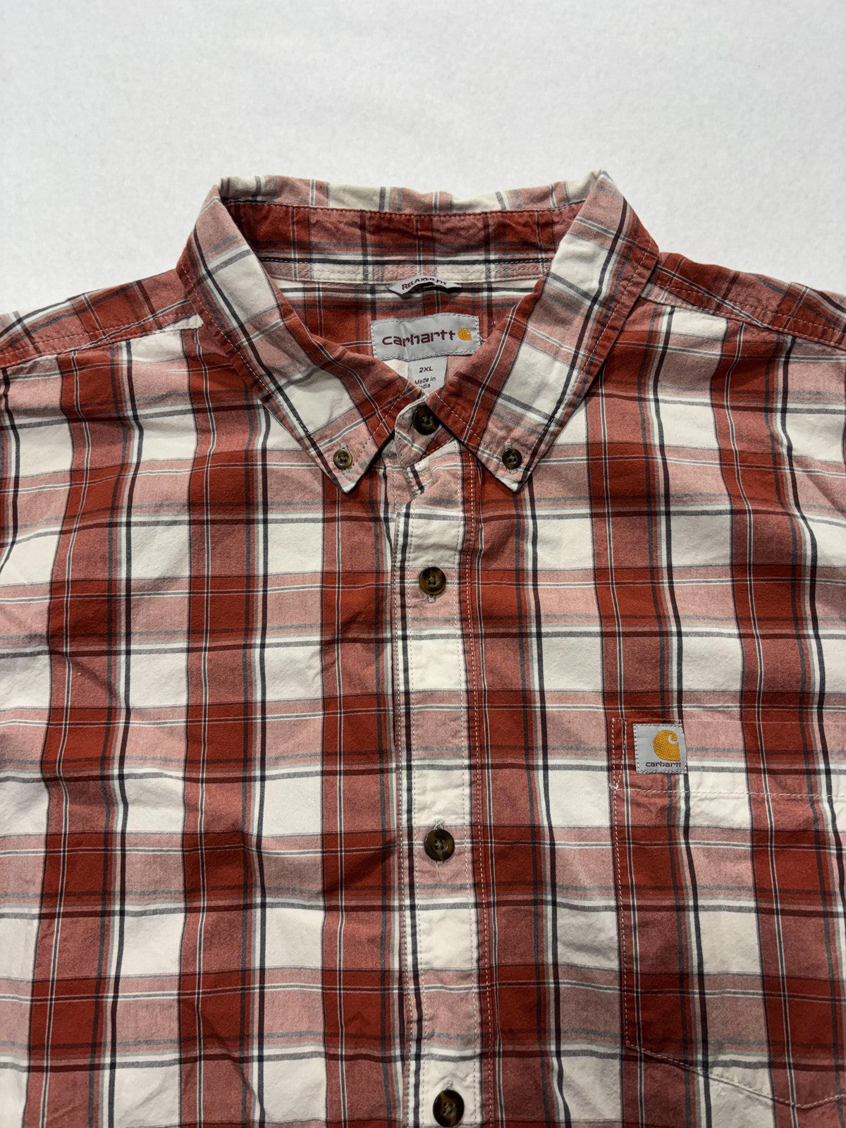 Carhartt Shirt Mens 2XL Red Plaid Long Sleeve Button Up Relaxed Fit Workwear