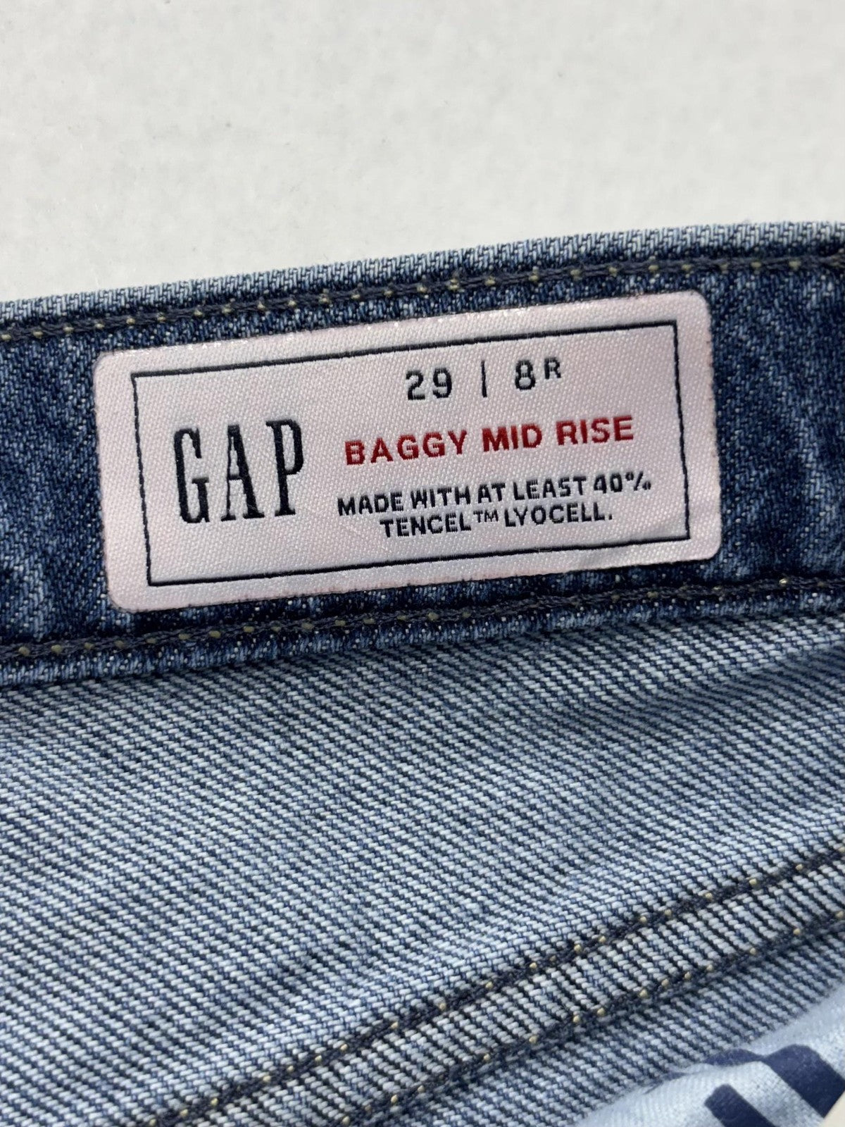 Gap Baggy Mid Rise Jeans Womens 8R Blue Medium Wash Wide Leg Distressed 29x29.5