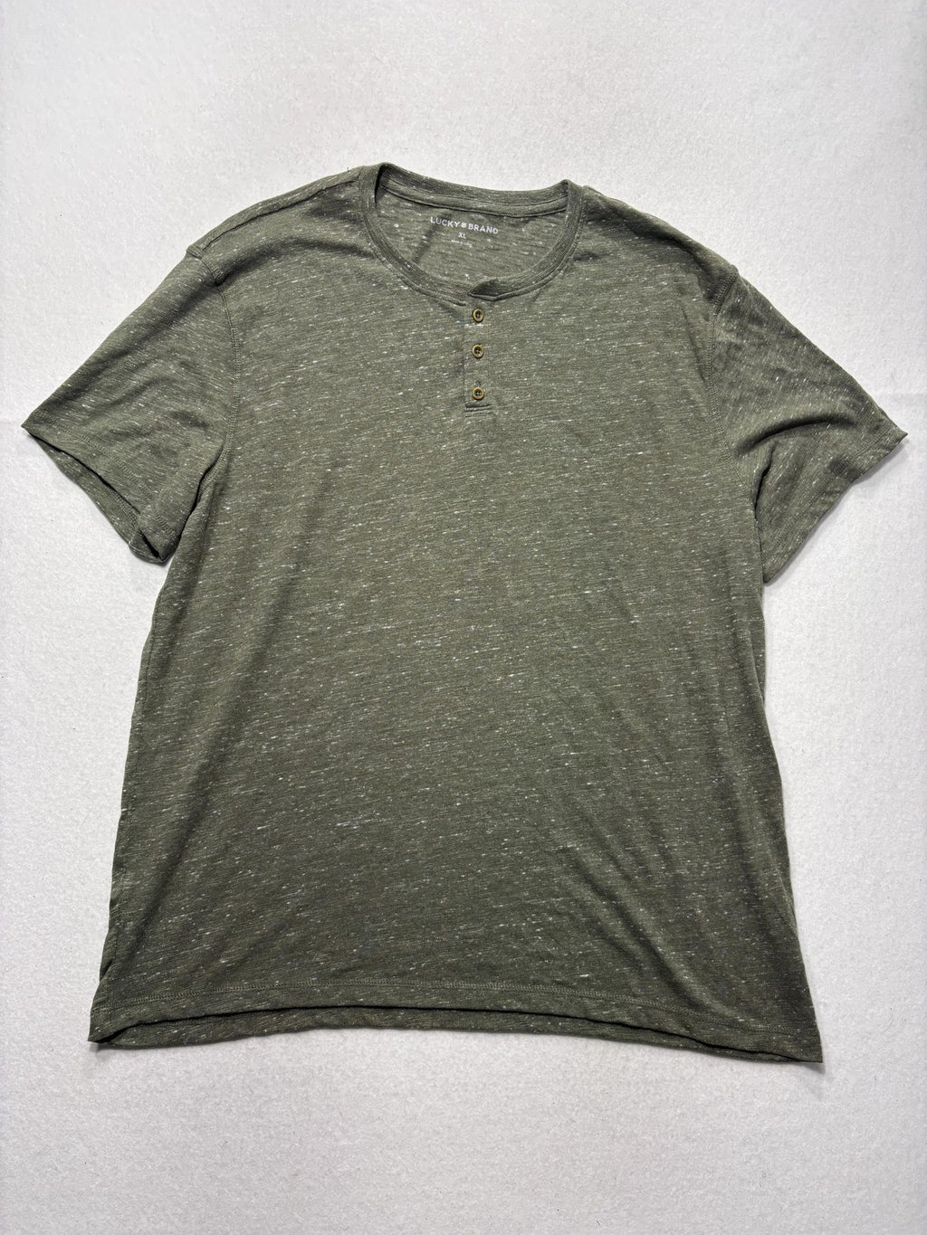 Lucky Brand Shirt Mens XL Green Slub Henley Short Sleeve Lightweight Jersey Tee