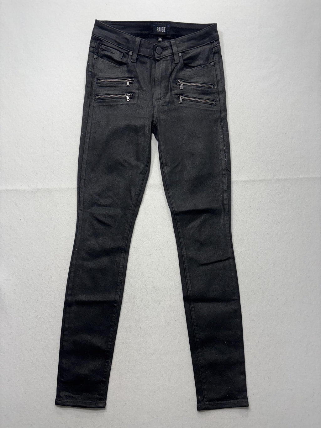 Paige High Rise Edgemont Jeans Womens 26 Black Wash Skinny 26x28 Zip Pockets