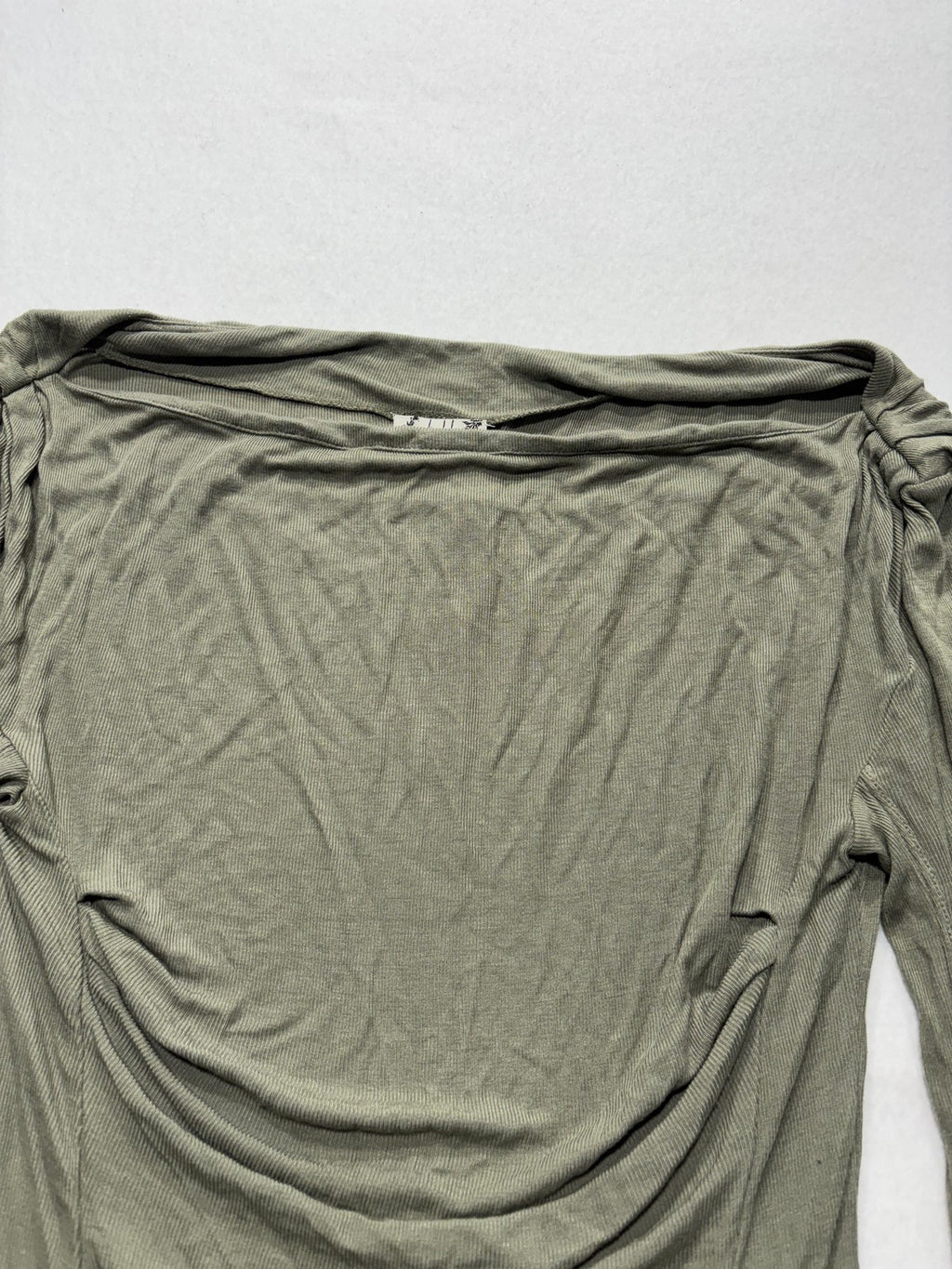 Free People Shirt Womens XS Green Off Shoulder Ruched Long Sleeve Jersey
