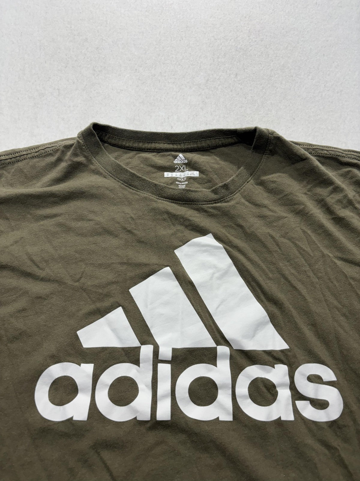 Adidas Shirt Mens 2XL Green Golf Big Logo Graphic Tee Short Sleeve Sports