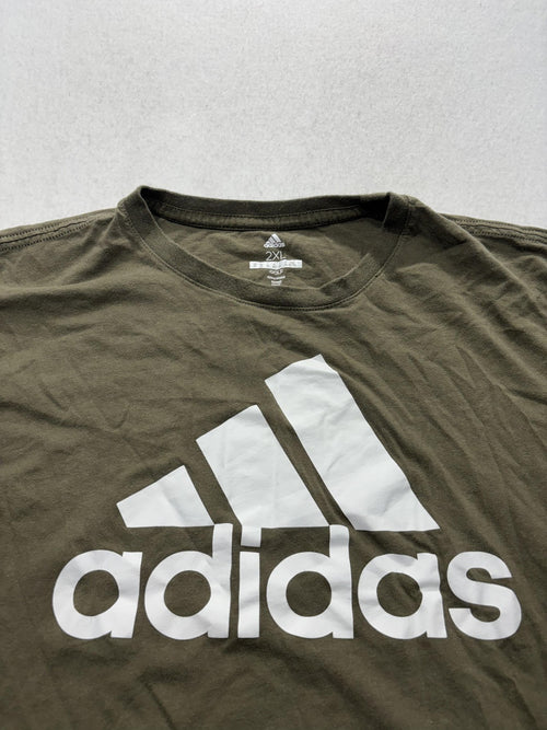 Adidas Shirt Mens 2XL Green Golf Big Logo Graphic Tee Short Sleeve Sports