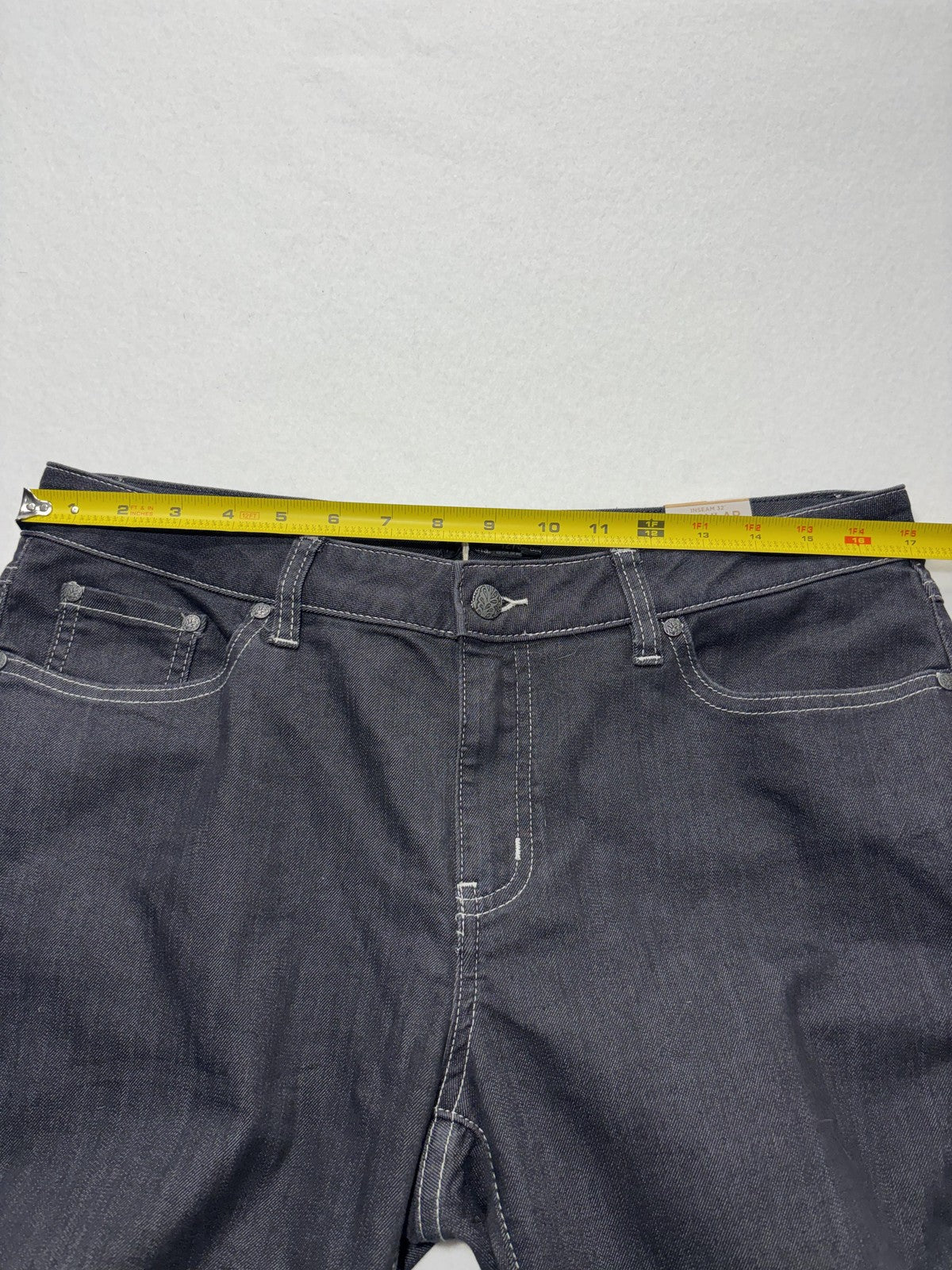 PrAna Jeans Womens 12 Gray Dark Wash Straight Leg Mid Rise Stretch 33x32