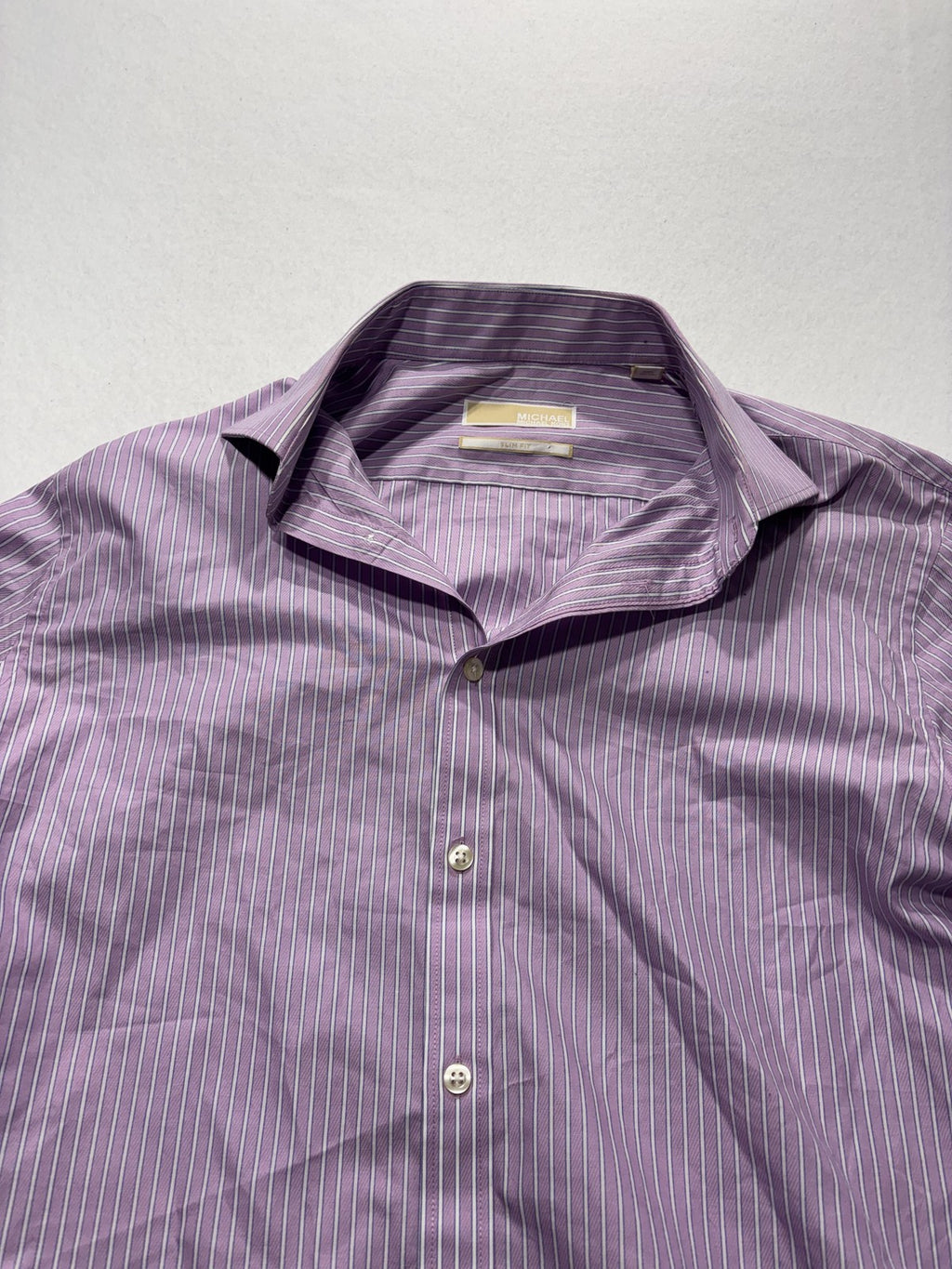 MICHAEL Michael Kors Dress Shirt Mens Large Purple Striped Long Sleeve Slim Fit