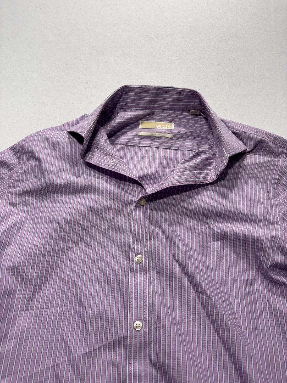 MICHAEL Michael Kors Dress Shirt Mens Large Purple Striped Long Sleeve Slim Fit