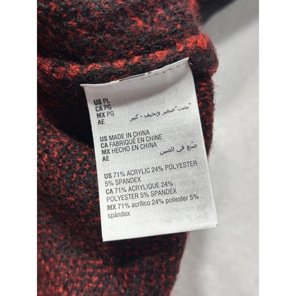 Style&co. Cardigan Womens PL Red Buffalo Plaid Chunky Knit Button Front Pockets