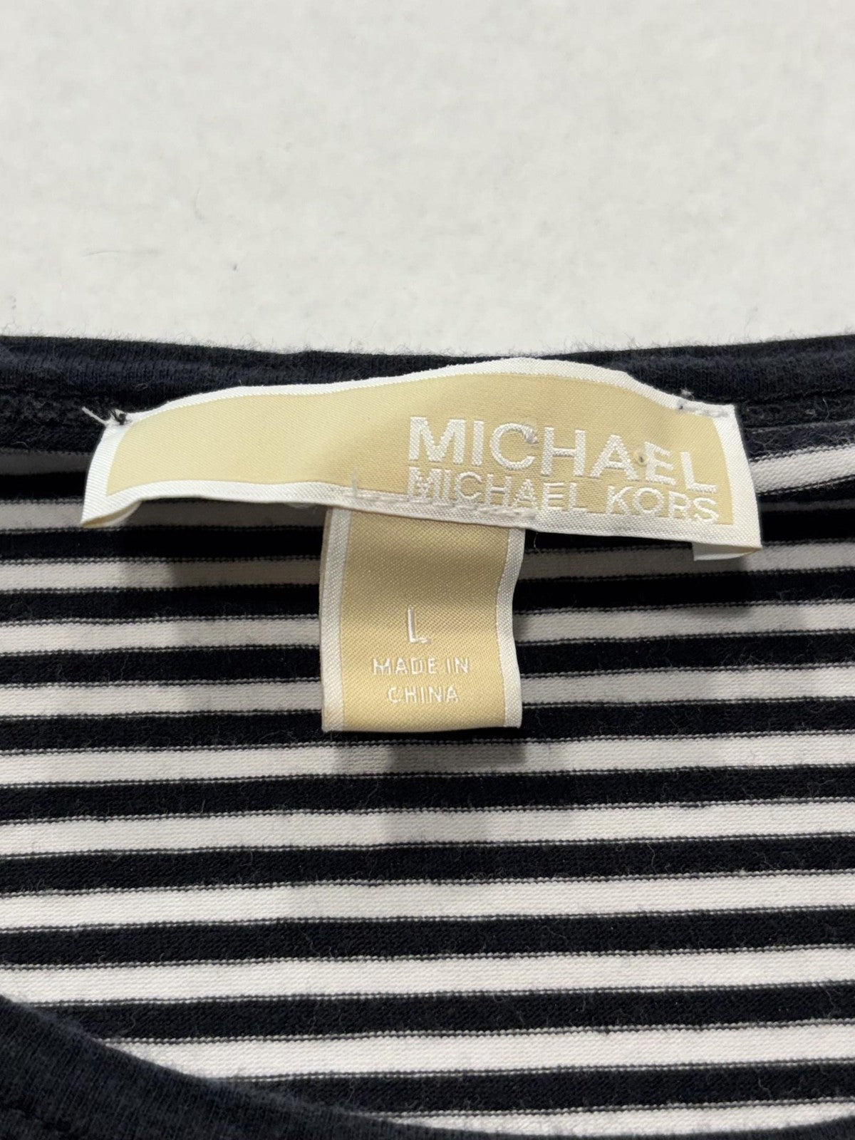 MICHAEL Michael Kors Shirt Womens Large Black Stripe Zip Shoulder Long Sleeve