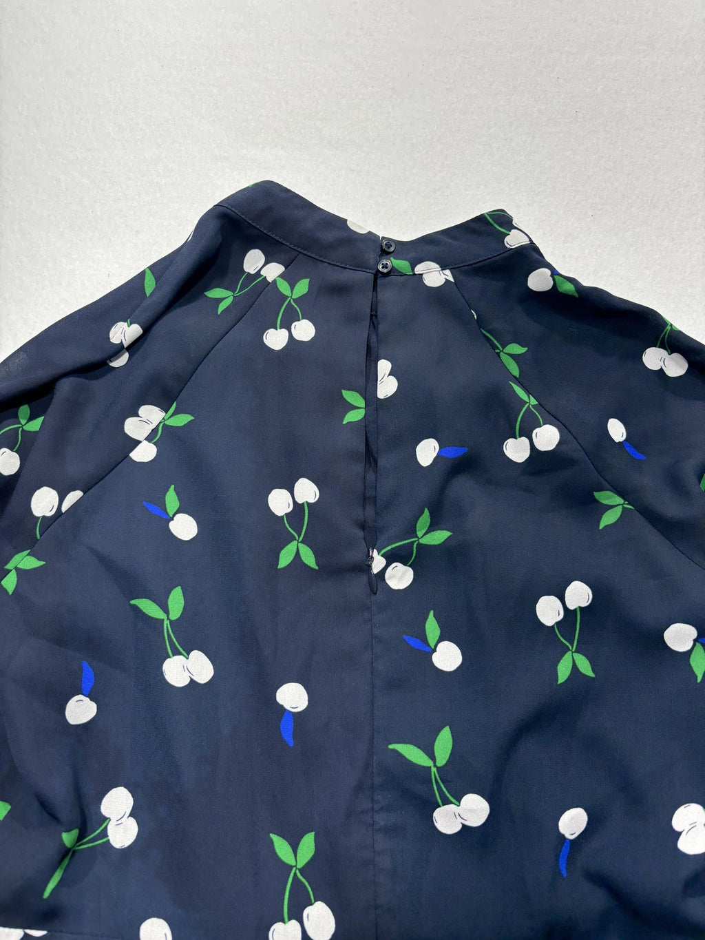Banana Republic Dress Womens 6 Blue Cherry Print Mock Neck Long Sleeve Fit Flare