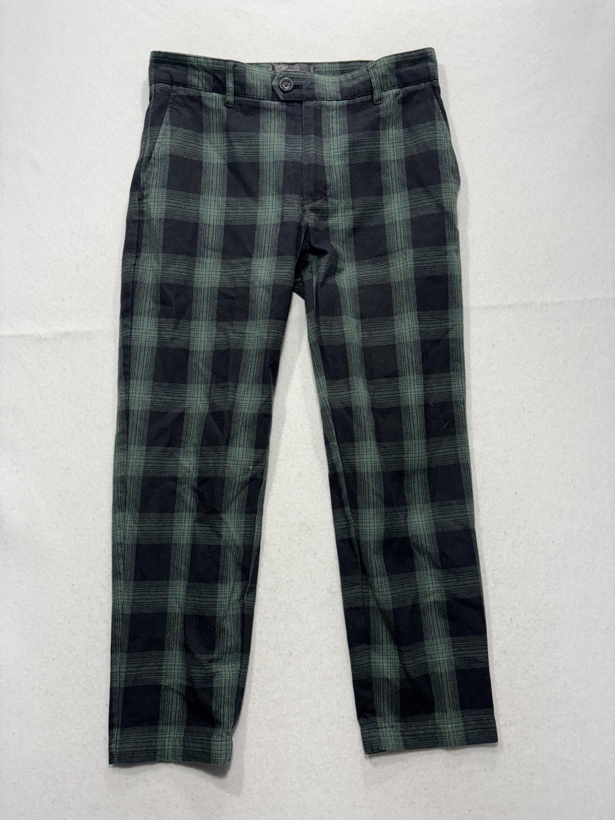 Houston White Chino Pants Mens 30x30 Green Plaid Regular Fit Tapered Leg Casual
