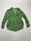 Maeve Blouse Womens 6 Green Dog Print Henley Long Roll Tab Sleeve Tunic Top