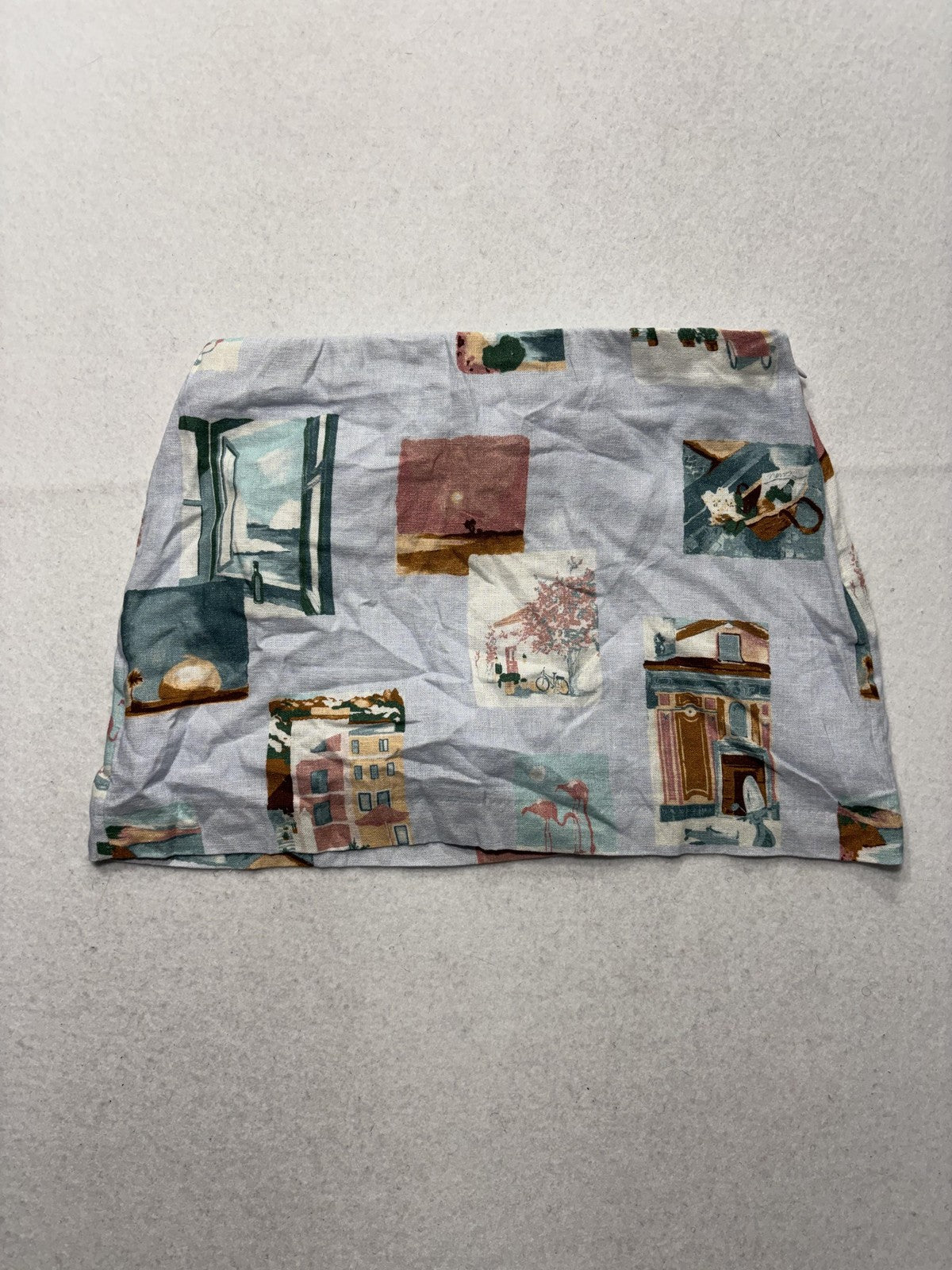 Abercrombie & Fitch Skirt Womens XS Multicolor Linen Scenic Print Mini Casual