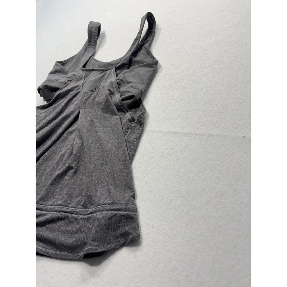 Lululemon Tank Womens Small Gray Scoop Neck Built In Bra Drawcord Hem Yoga Top