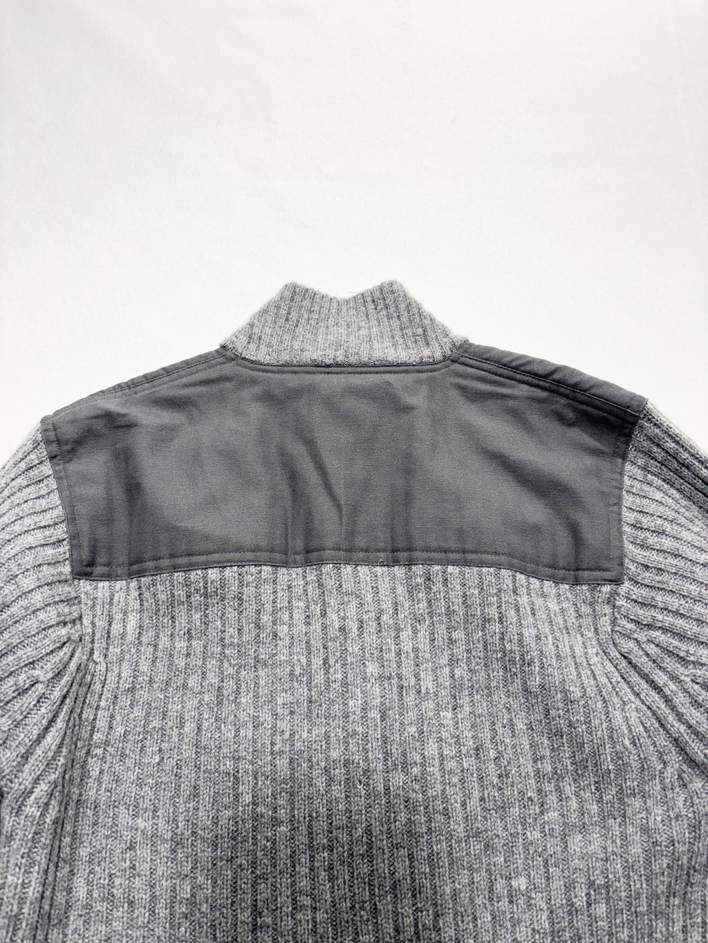 L.L. Bean Sweater Mens Small Gray Ribbed Wool Full Zip Commando Mock Neck Knit