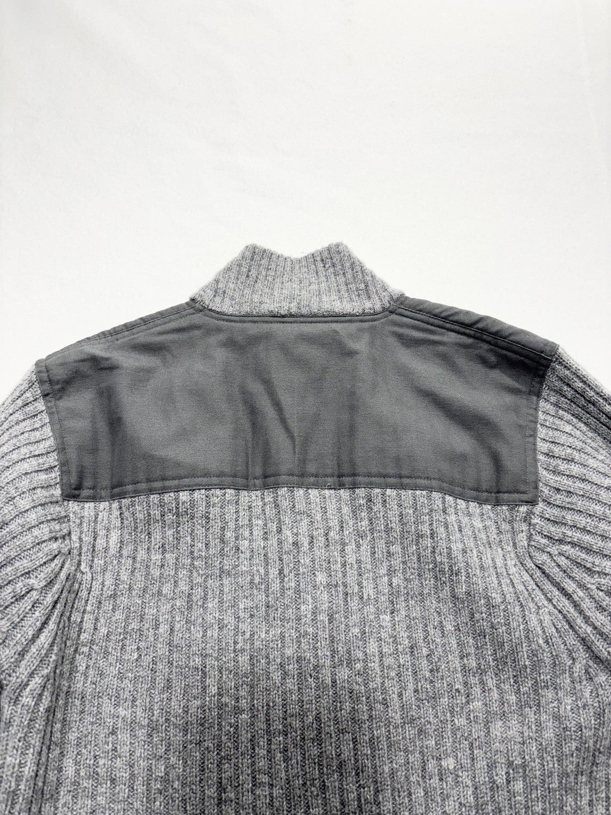 L.L. Bean Sweater Mens Small Gray Ribbed Wool Full Zip Commando Mock Neck Knit