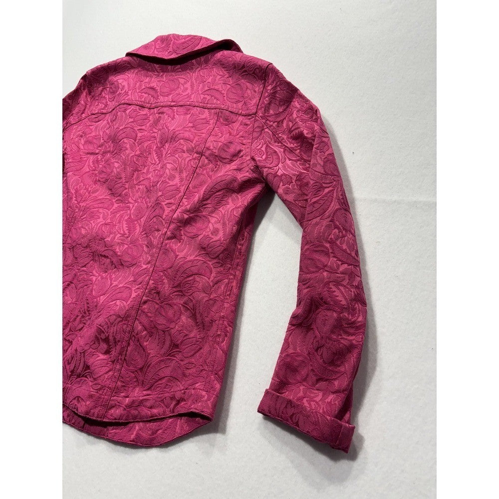 Additions By Chico's Jacket Womens 0 Pink Floral Jacquard Button Front Twill