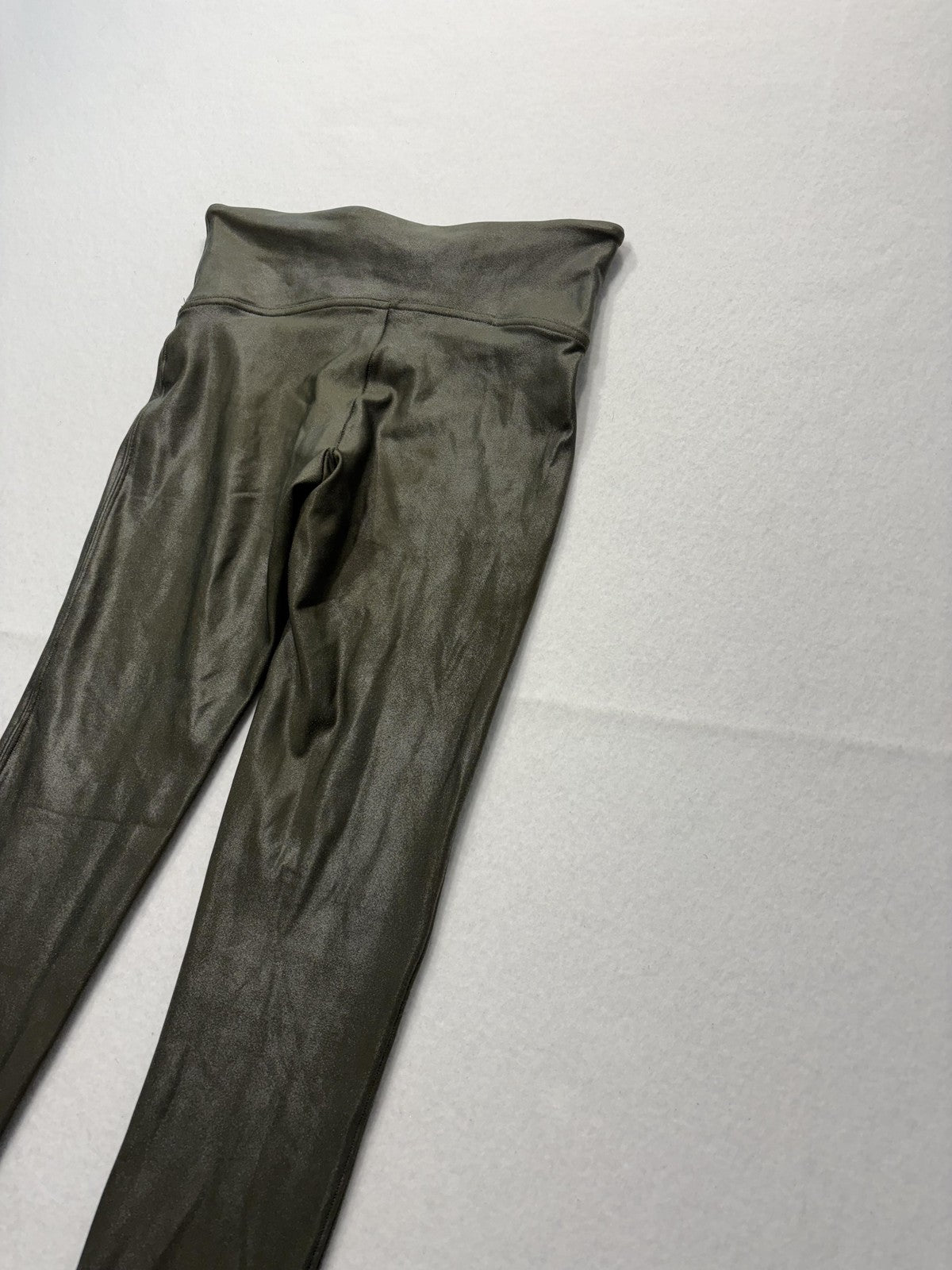 Spanx Leggings Womens Small Olive Faux Leather High Rise Shaping Pull On