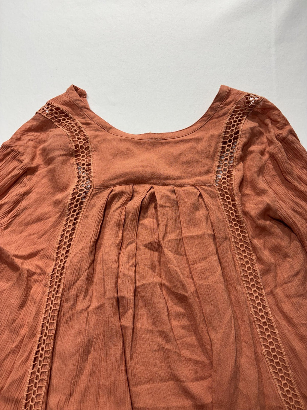 Free People Dress Womens Small Orange Scoop Neck Crochet Long Sleeve Boho Swing