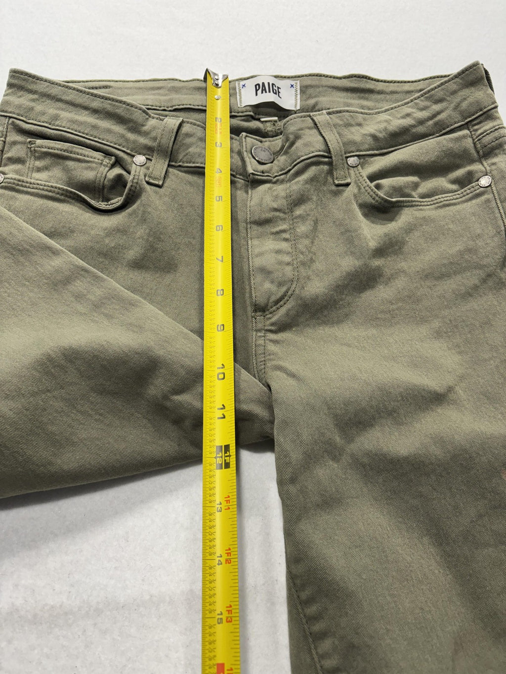 Paige Verdugo Ankle Jeans Womens 30 Green Mid Rise Skinny 30x28 Stretch Denim