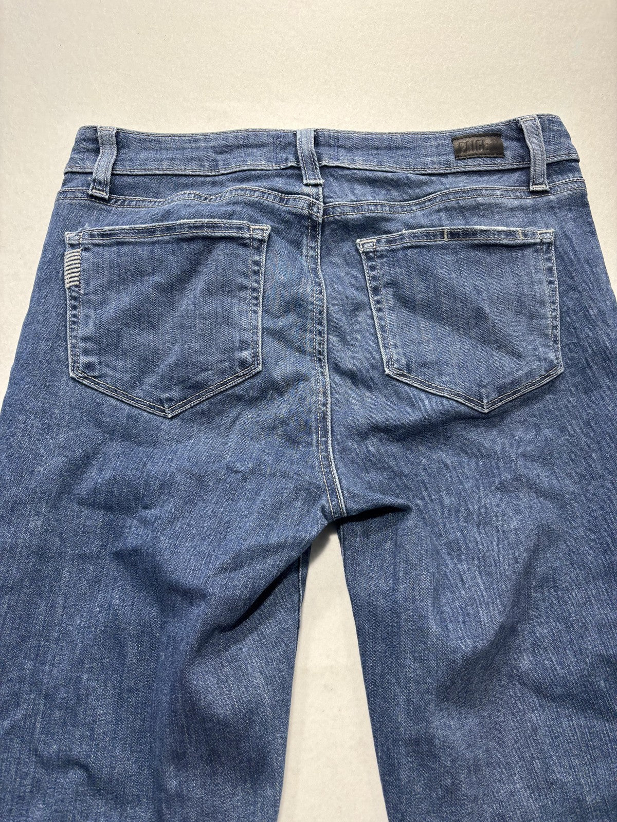 Paige Rory Crop Flare Jeans Womens 28 Blue Medium Wash Raw Hem 28x26 Stretch