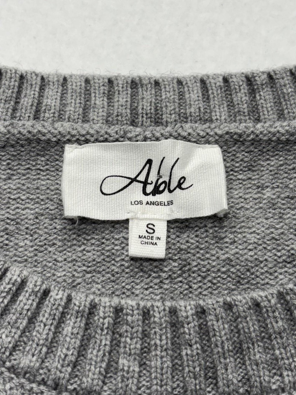 Able Sweater Womens Small Gray Crew Neck Sequin Bow Side Slit Knit Pullover