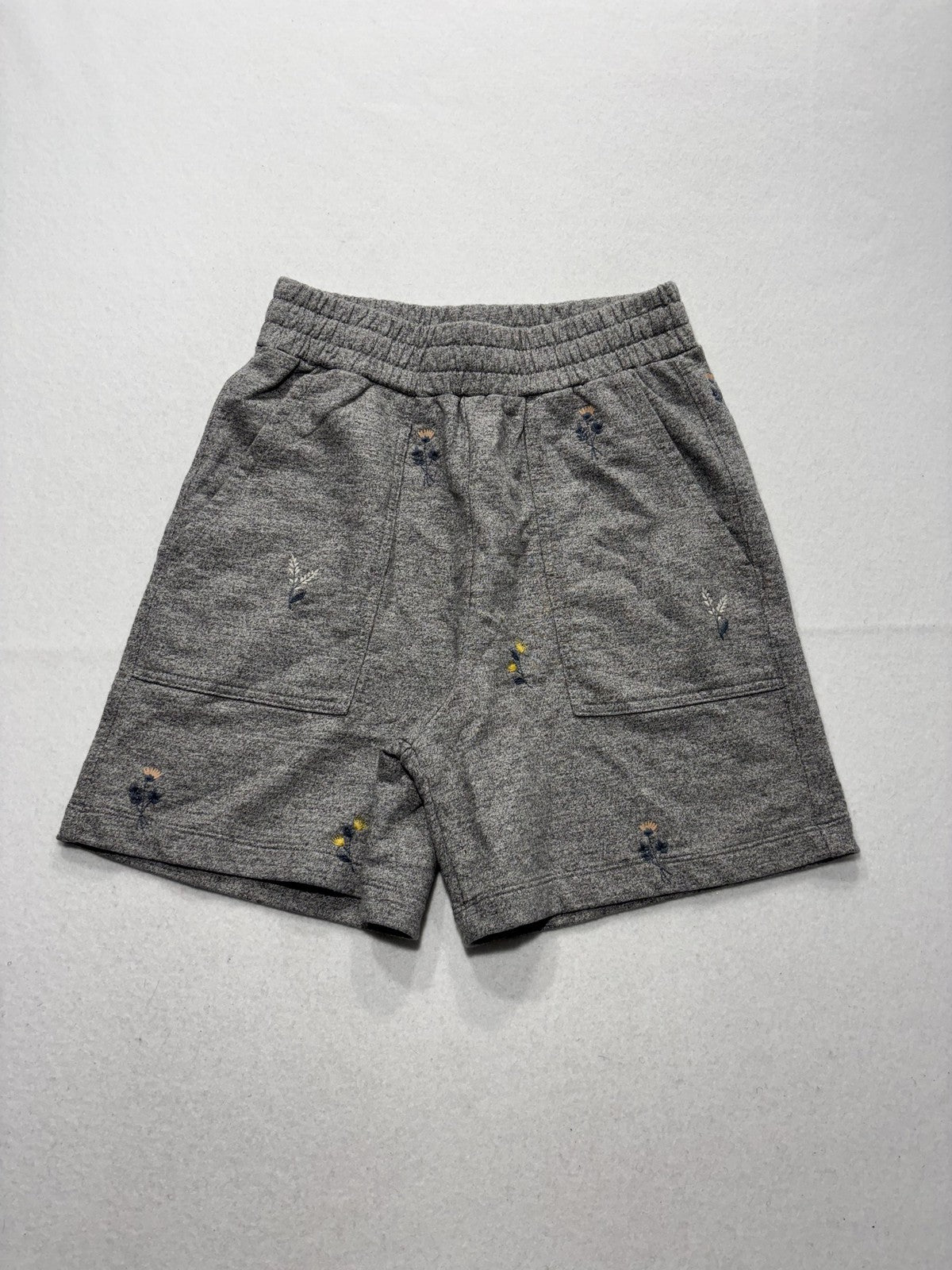 AG Sweat Shorts Womens Small Gray Embroidered Floral Knit Casual Elastic Waist