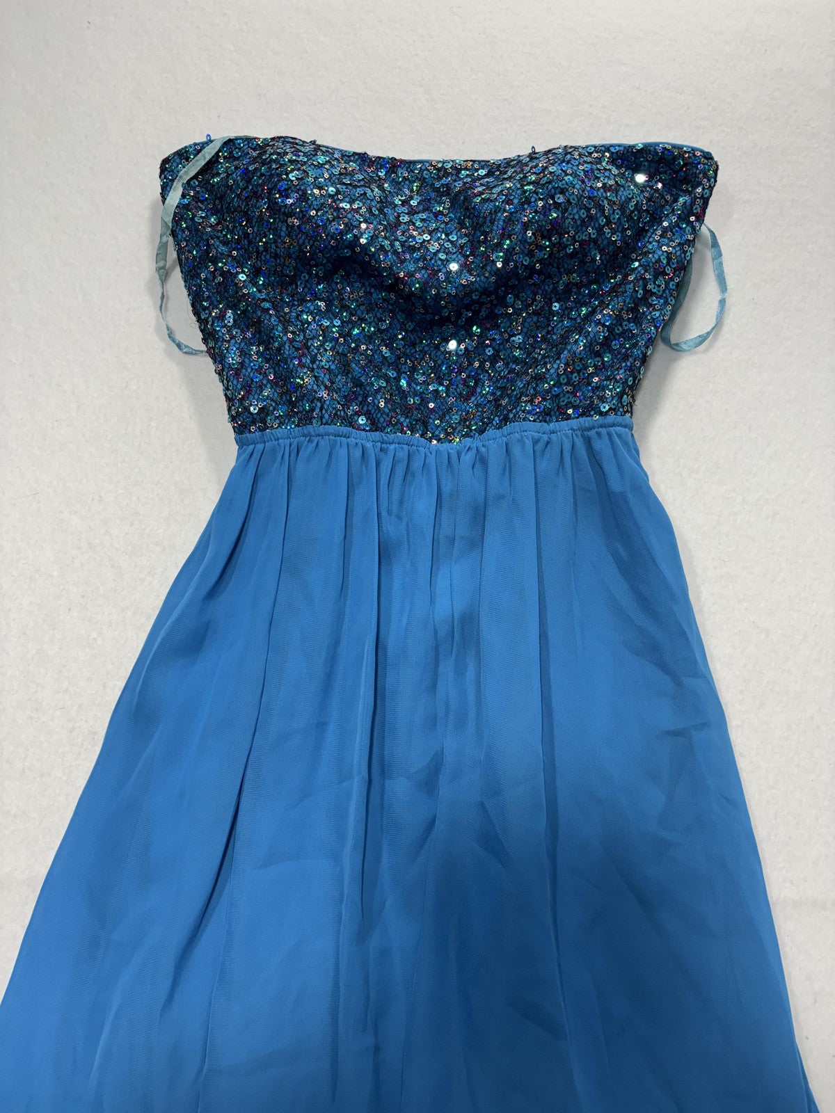 Hailey Logan Dress Juniors 5/6 Blue Sequin Sweetheart Strapless Hi Low Party