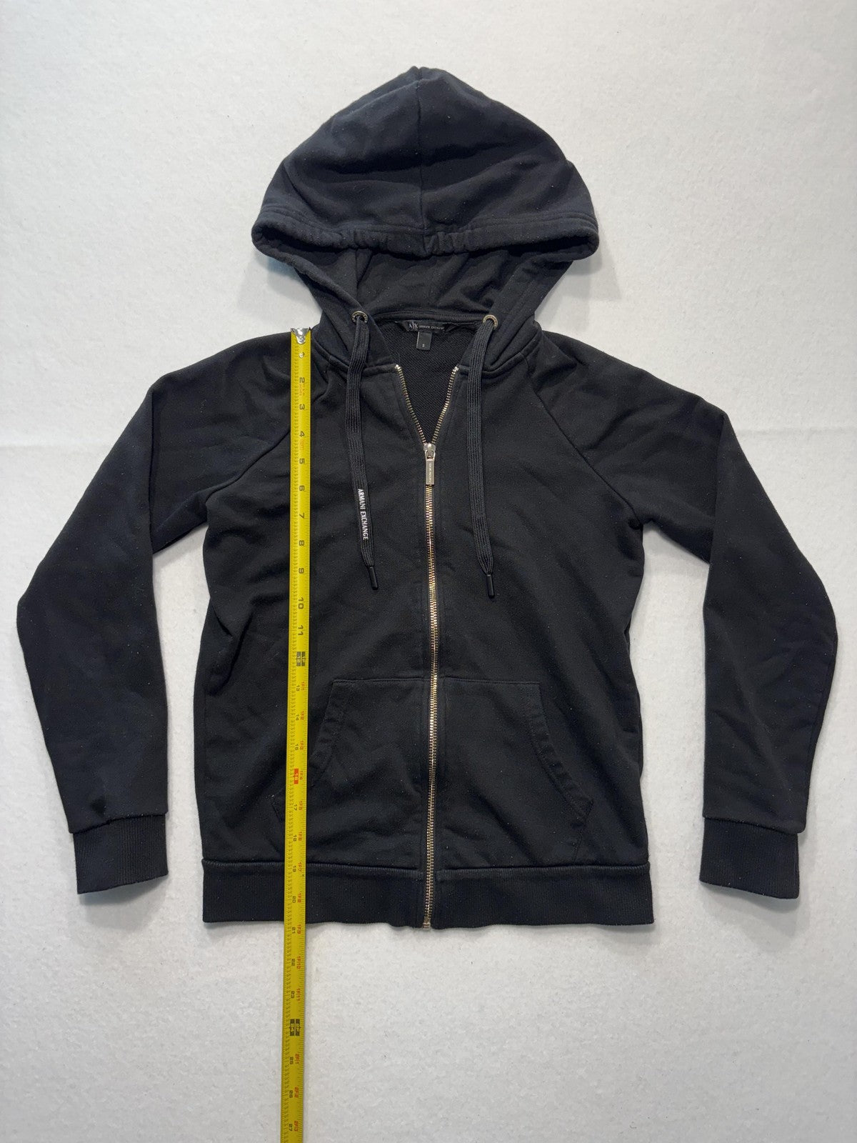 Armani Exchange Hoodie Womens Small Black Full Zip Logo Graphic Raglan Sleeve